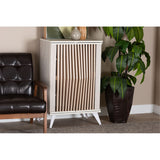 Baxton Studio Simona Mid-Century Modern Transitional Light Grey And Brown Wood 2-Door Storage Cabinet