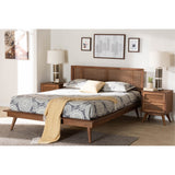 Baxton Studio Nura Mid-Century Modern Walnut Brown Finished Wood And Rattan Full Size 3-Piece Bedroom Set