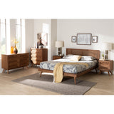 Baxton Studio Nura Mid-Century Modern Walnut Brown Finished Wood And Rattan Full Size 5-Piece Bedroom Set