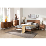 Baxton Studio Melora Mid-Century Modern Walnut Brown Finished Wood And Rattan Queen Size 5-Piece Bedroom Set