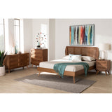 Baxton Studio Asami Mid-Century Modern Walnut Brown Finished Wood And Woven Rattan King Size 4-Piece Bedroom Set