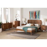 Baxton Studio Asami Mid-Century Modern Walnut Brown Finished Wood And Woven Rattan King Size 5-Piece Bedroom Set