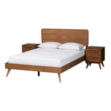 Baxton Studio Demeter Mid-Century Modern Walnut Brown Finished Wood King Size 3-Piece Bedroom Set
