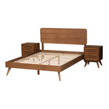 Baxton Studio Demeter Mid-Century Modern Walnut Brown Finished Wood King Size 3-Piece Bedroom Set