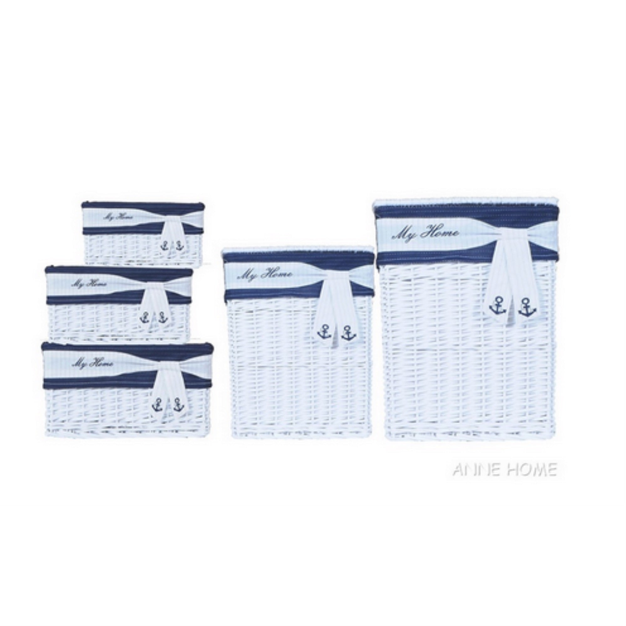 Anne Home - Set Of 5 Rectangular Willow Storage Baskets In Several Sizes