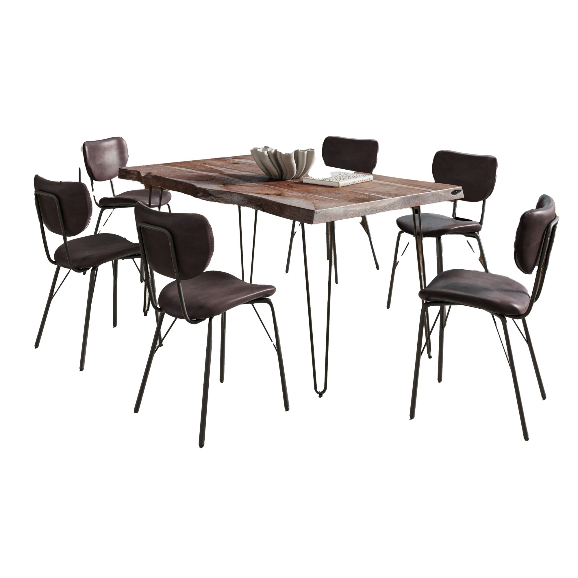 Nature'S Edge 60 Seven Piece Modern Dining Set With Upholstered Contemporary Chairs - Slate And Dark Brown