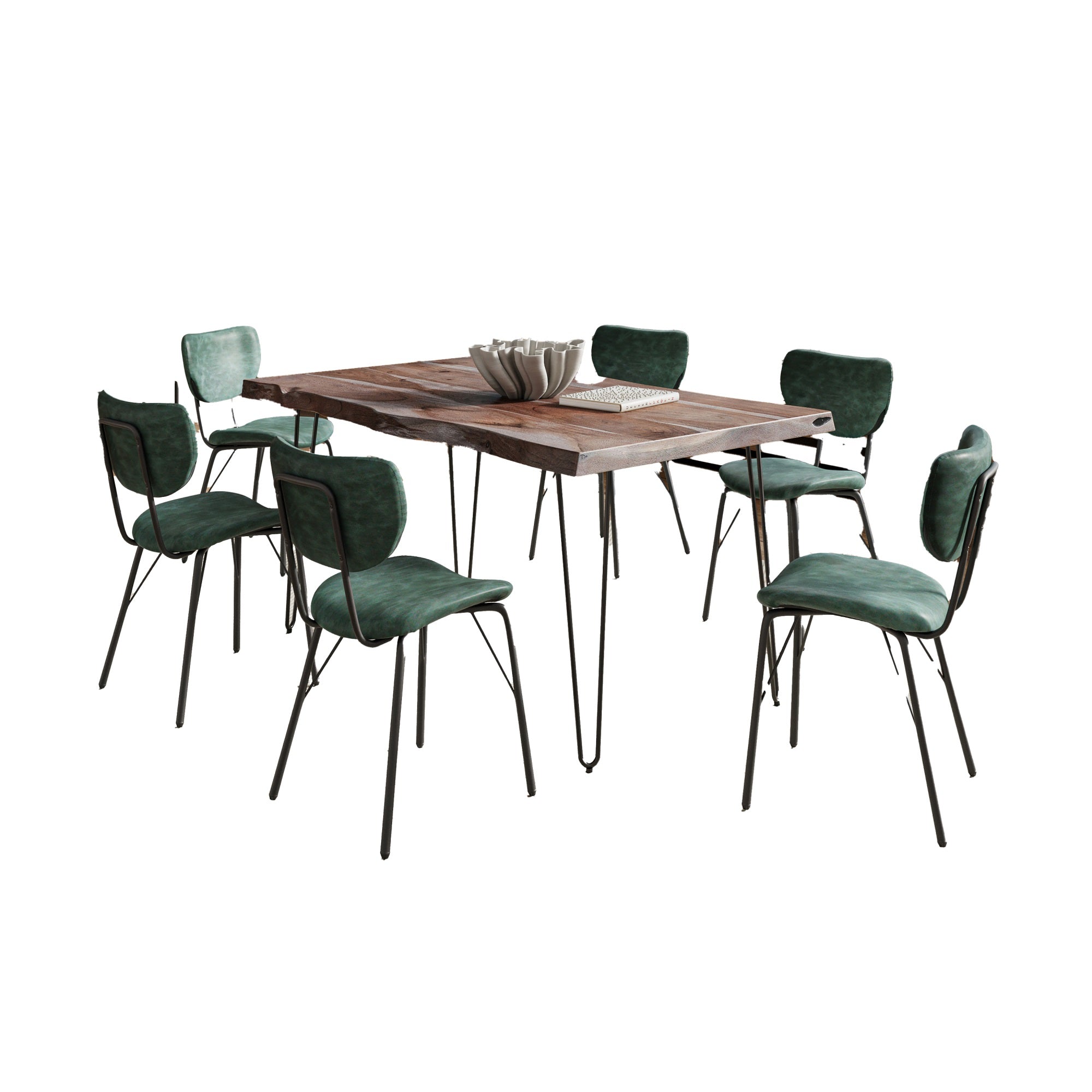 Nature'S Edge 60 Seven Piece Modern Dining Set With Upholstered Contemporary Chairs - Slate And Jade