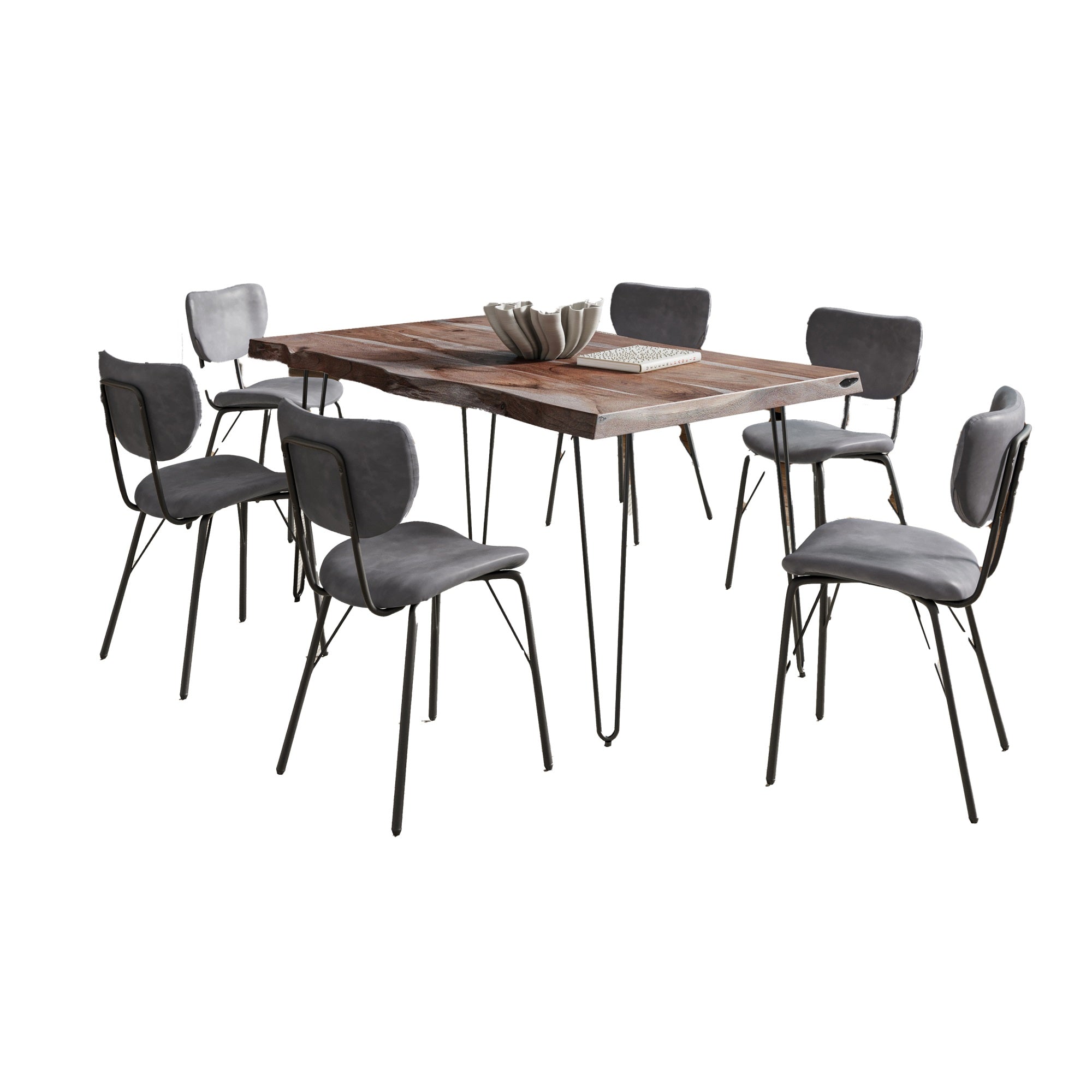 Nature'S Edge 60 Seven Piece Modern Dining Set With Upholstered Contemporary Chairs - Slate And Slate Blue