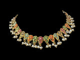 DNS195 Navratan jadau necklace set in fresh water pearls ( READY TO SHIP )