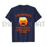 Trumpkin Halloween Sarcastic Graphic Tee - Funny Political Pumpkin Soft Cotton Unisex Fall Humor T-Shirt