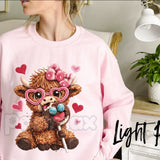 Valentines Highland Cow Sweatshirt | Cute Highlands Cow Shirt | Aesthetic V-Day Cowgirl Crewneck | Retro Fluffy Cow Heart Jumper | Western Valentine Gift for Her | Farmhouse Valentine Pullover