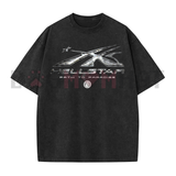 Celestial Flare Mineral Wash Tee - Retro Oversized Heavyweight Cotton Hellstar Graphic Streetwear Shirt