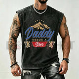Vintage Washed Charcoal Mountain Lion Vest - Funny "Daddy Needs A Beer" Men's Tank Top