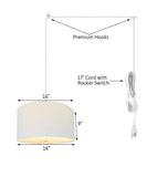 16"W 2 Light Swag Plug-In Pendant White Linen Drum with Diffuser White Cord