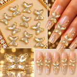Queen - Nail Charms 10pc - #318 Gold Crystal Clear Butterflies