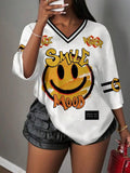 Hip-Hop Sporty Loose Mesh V-Neck Retro T-Shirt – Doll Drop Shoulder Short Sleeve Streetwear Tee