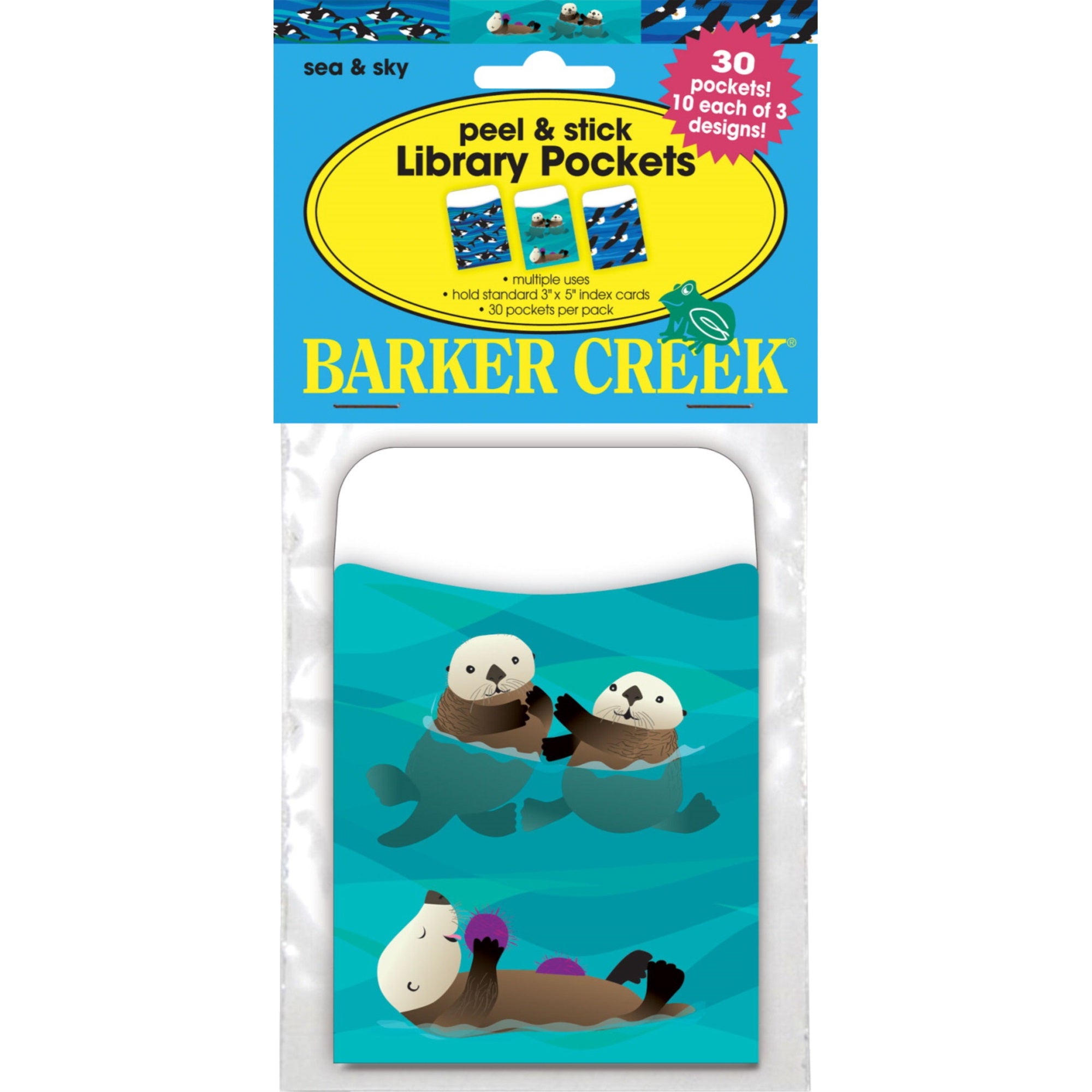 Barker Creek Peel And Stick Library Pockets, Sea And Sky, Pack Of 30