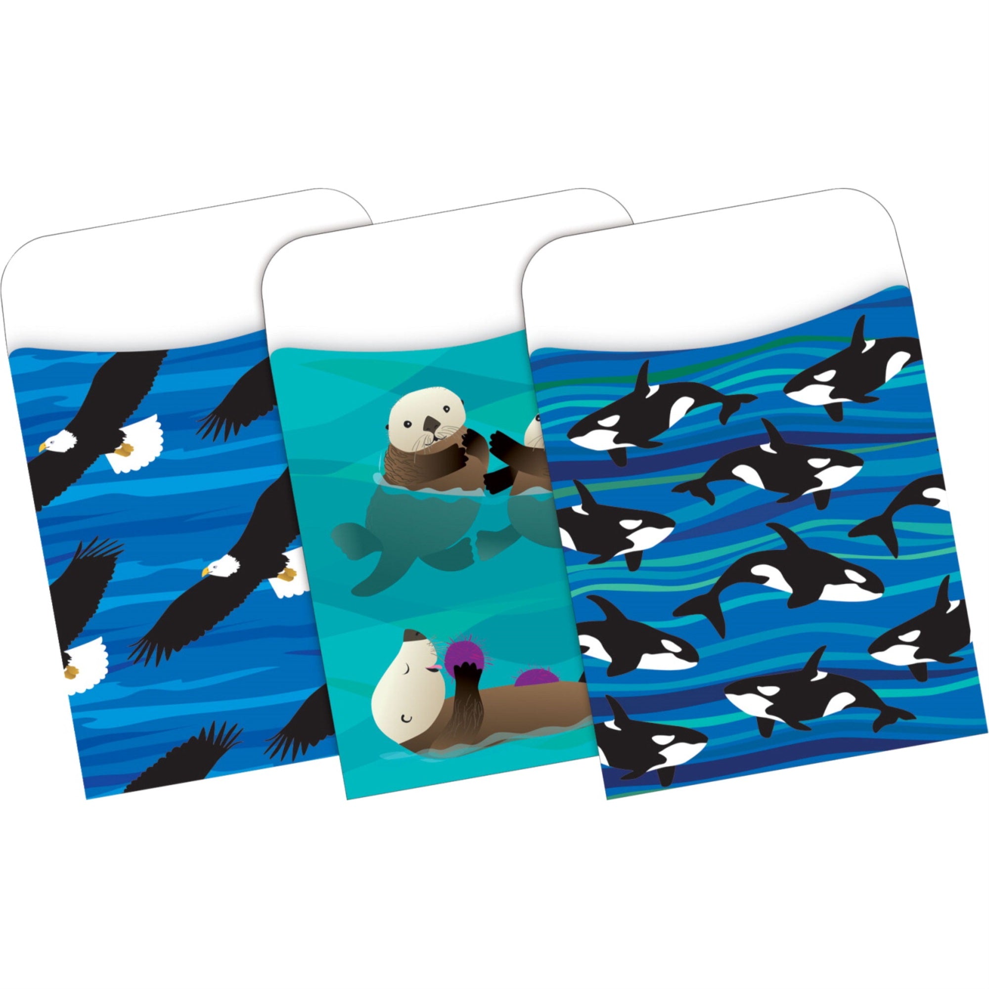 Barker Creek Peel And Stick Library Pockets, Sea And Sky, Pack Of 30