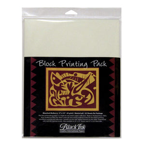 Black Ink Block Printing Paper Pack, 9 X 12 Inches, Bleached Mulberry, 25 Sheets