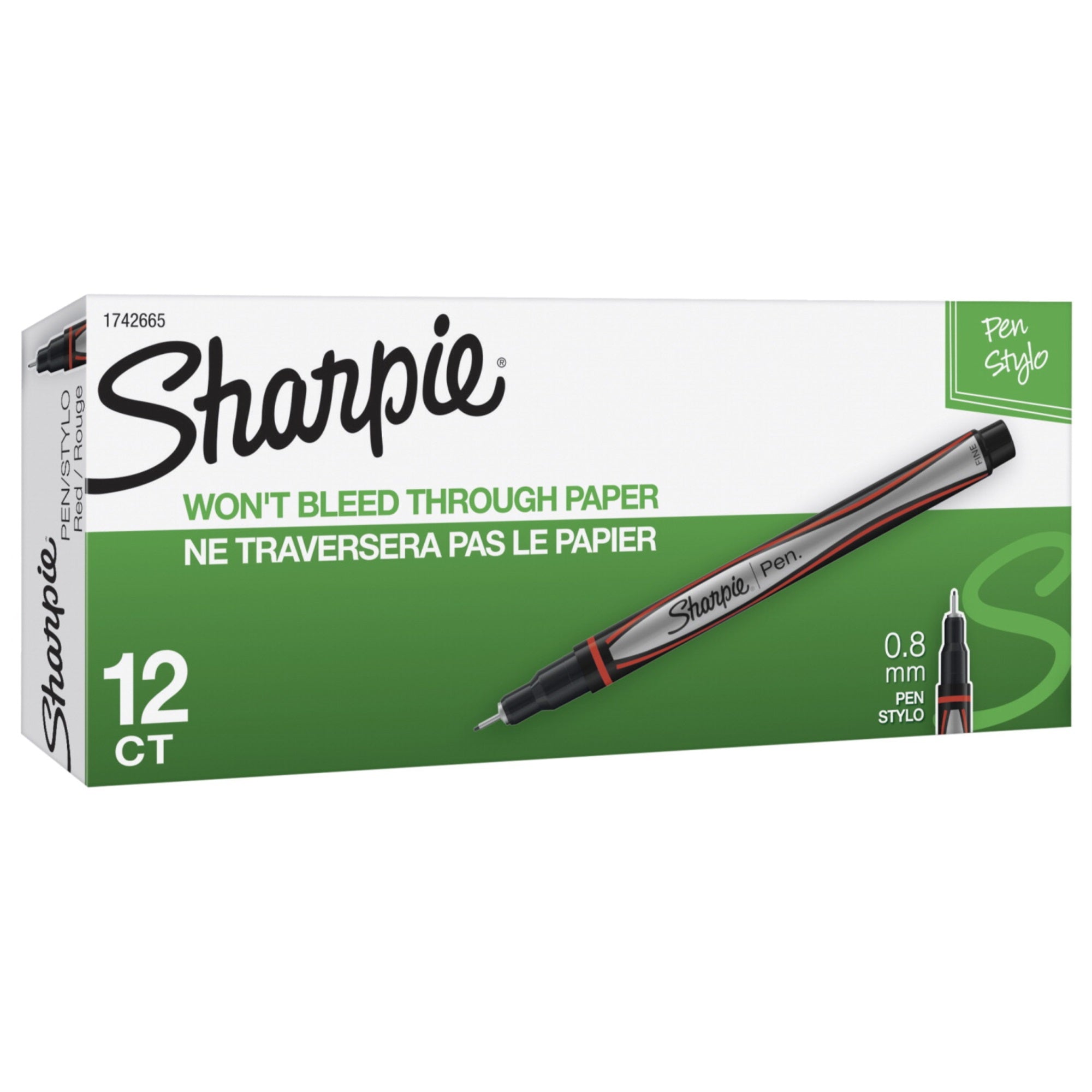 Sharpie Pens, Fine Point, 0.8 Mm, Red, Pack Of 12