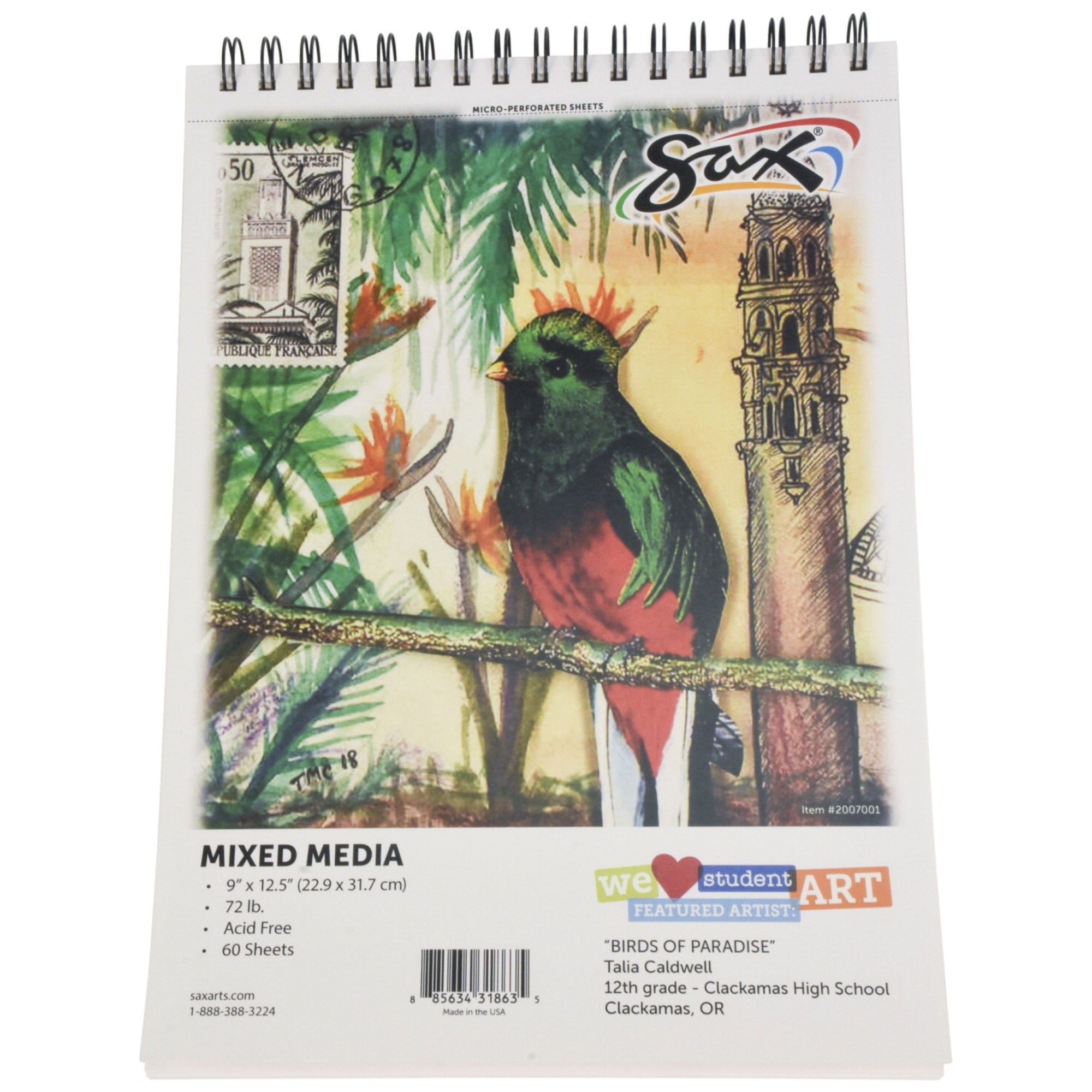 Sax Mixed-Media Paper Pad, 9 X 12 Inches, 72 Lb, White, 60 Sheets