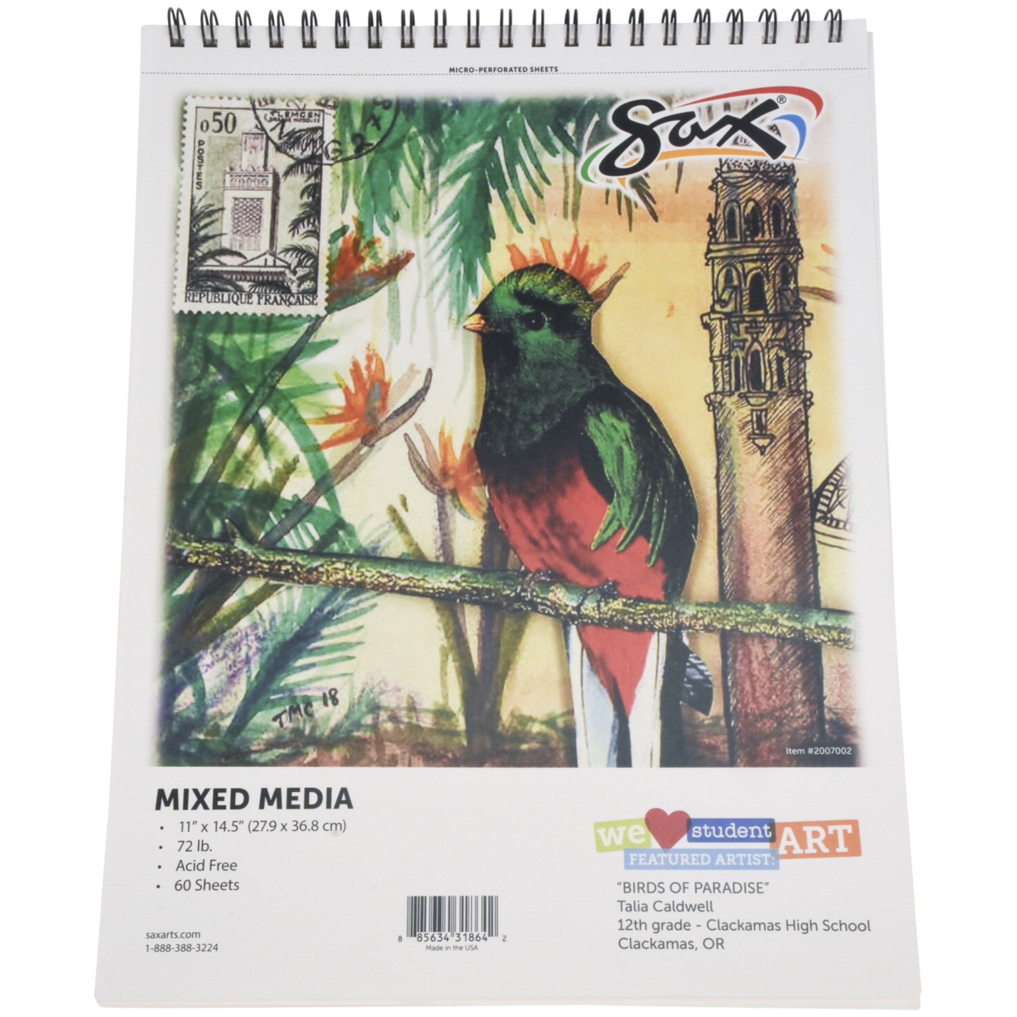 Sax Mixed-Media Paper Pad, 11 X 14 Inches, 72 Lb, White, 60 Sheets