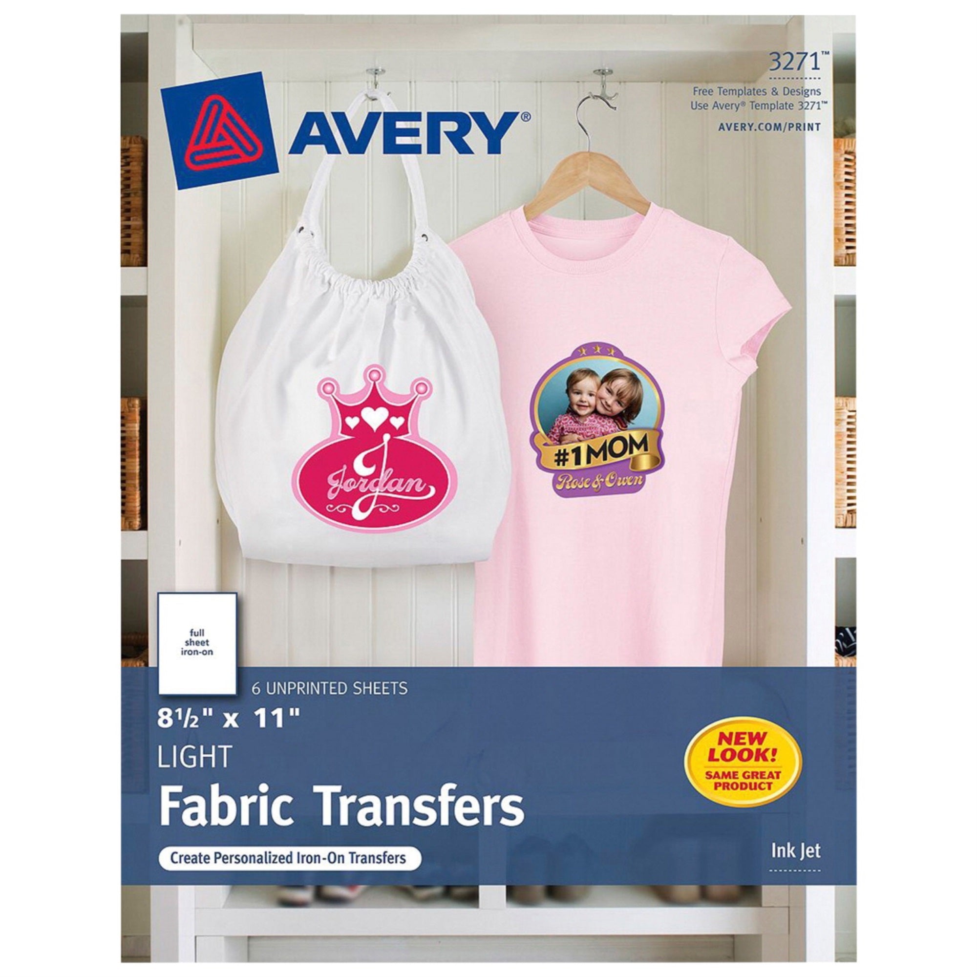Avery 3271 Light Fabric Transfers, Matte, 8-1/2 X 11 Inch, 6 Transfers