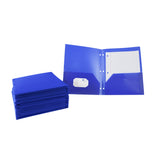 School Smart Heavyweight Two-Pocket Poly Folder With Three-Hole Punch, Blue, Pack Of 25