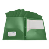 School Smart Heavyweight Two-Pocket Poly Folder With Fasteners, Green, Pack Of 25