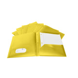 School Smart Heavyweight Two-Pocket Poly Folder With Three-Hole Punch, Yellow, Pack Of 25