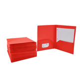 School Smart Heavyweight Two-Pocket Poly Folder With Fasteners, Red, Pack Of 25
