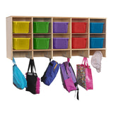 Childcraft Wall Mounted Coat Locker, 10 Cubbies With Translucent Color Trays, 47-3/4 X 14-1/4 X 19-3/4 Inches