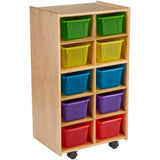 Childcraft Mobile Cubby Unit With Locking Casters, 10 Translucent Color Trays, 19-3/4 X 14-1/4 X 36 Inches