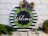 Welcome Wreath & Stripes Door Hanger - Finished
