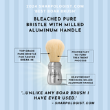 Professional Lathering Brush: Silver Brushed Aluminum with Bleached Bristle