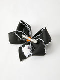 Halloween Ghost Embroidered Black Bow Hairpin
