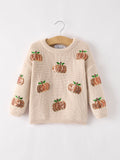 Thanksgiving Pumpkin Sequin Sweater – Beige, Perfect for Fall
