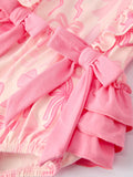 Girls Pink Bow Print Long Sleeves Romper
