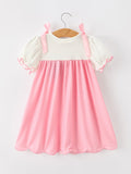 Fall Pink Ballet Embroidery Bow Polka Dot Dress