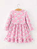 Fall Cat Print Girls Ruffle Hem Twirl Dress