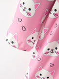 Fall Cat Print Girls Ruffle Hem Twirl Dress