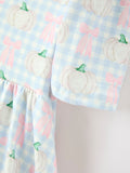 Fall Pumpkin Bow Plaid Girls Ruffle Hem Dress