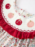 Fall Pumpkin Embroidery Girls Dress Floral Ruffle Collar Dress