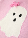 Girls Ghost Bow Knit Sweater Halloween Cute Embroidered Pullover