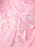 Girls Pink Denim Jacket with Lace Bow Back Detail
