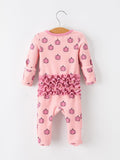 Fall Thanksgiving Pink Pumpkin Ruffle Zip Sleeper Waffle Jumpsuit