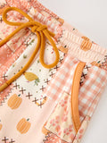 Thanksgiving Pumpkin Patchwork Girls Top And Shorts Outfit