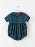 Christmas Baby Boys Plaid Smocked Peter Pan Collar Bubble Romper