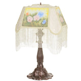 24 High Reverse Painted Roses Fabric With Fringe Accent Lamp