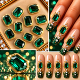 Queen - Nail Charms 10pc - #008 Gold Green Rectangles